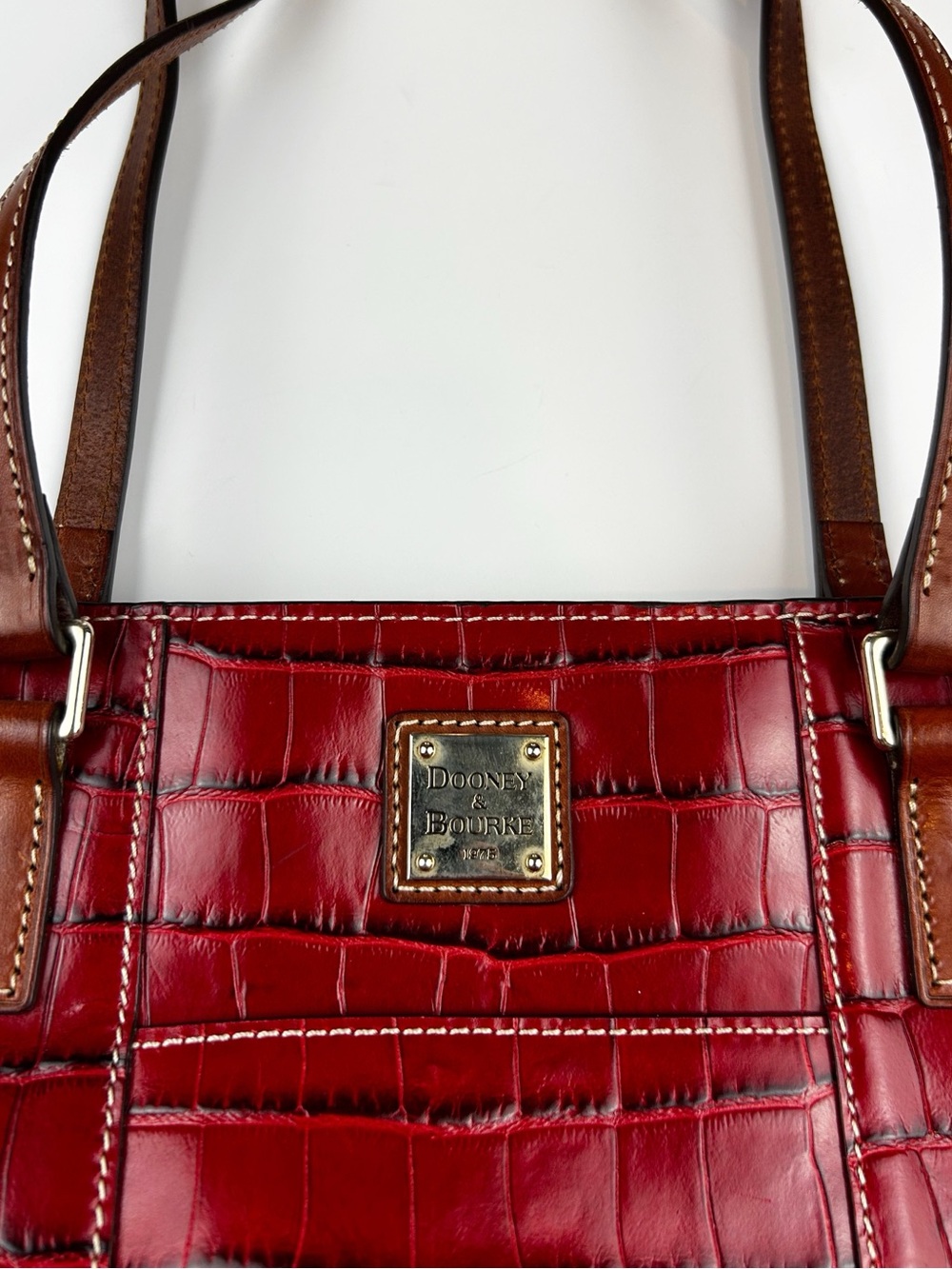 Dooney & Bourke Lexington Embossed Croc Patent Leather Tote Deep Red/Burgundy - Picture 2 of 8